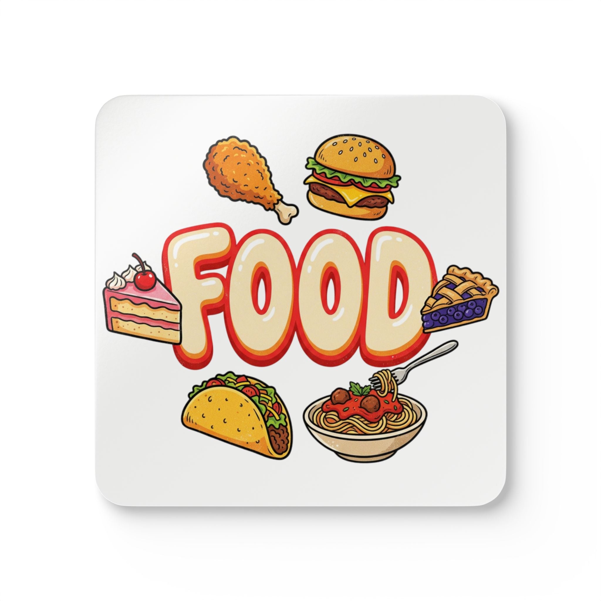 Food Icons Cork Coaster Set — Fun Restaurant Kitchen Drink Coasters