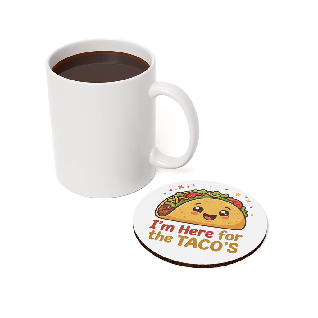 I'm Here for the Tacos Cork Back Coaster — Cute Kawaii Taco Drink Coaster