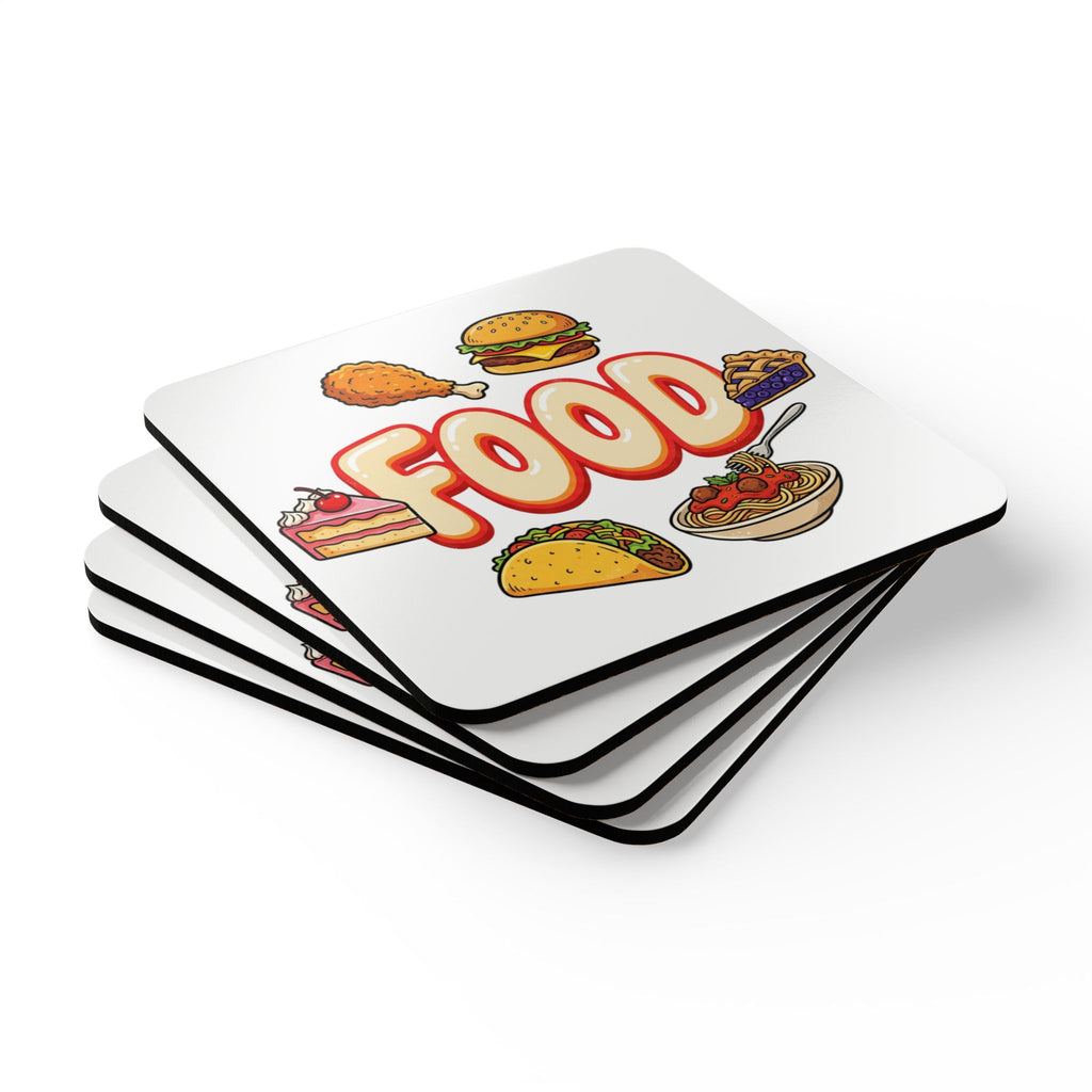 Food Icons Cork Coaster Set — Fun Restaurant Kitchen Drink Coasters