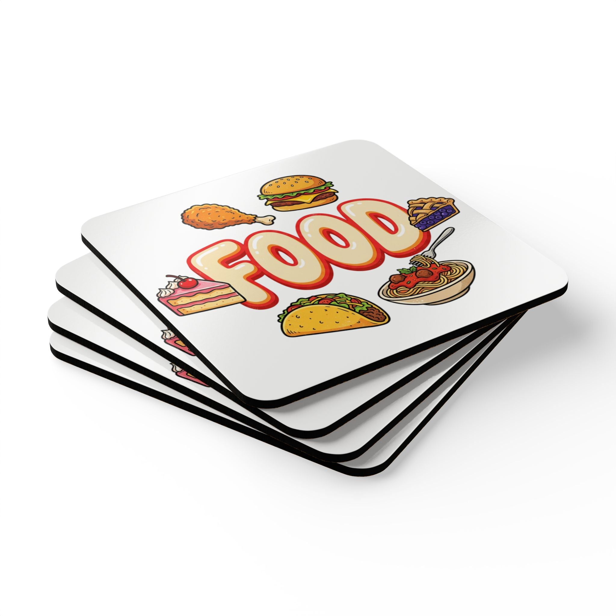 Food Icons Cork Coaster Set — Fun Restaurant Kitchen Drink Coasters