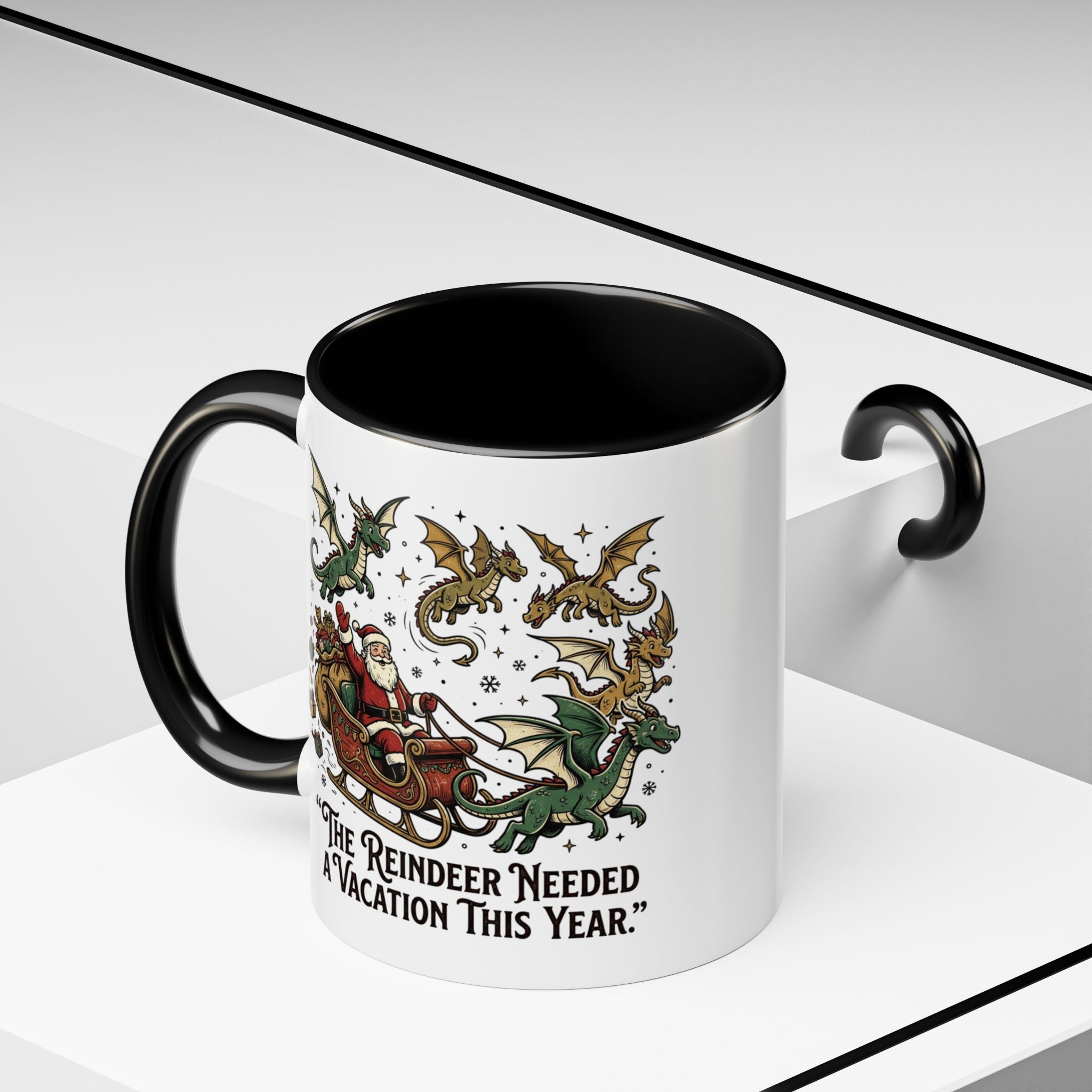 Santa Sleigh with Dragons Coffee Mug | Holiday Christmas Ceramic Mug