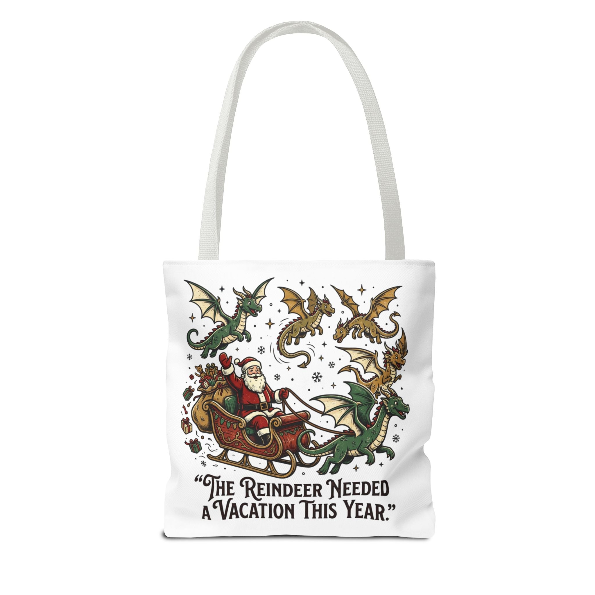 Santa with Dragon Reindeer Tote Bag | Christmas Humor, Holiday Illustration