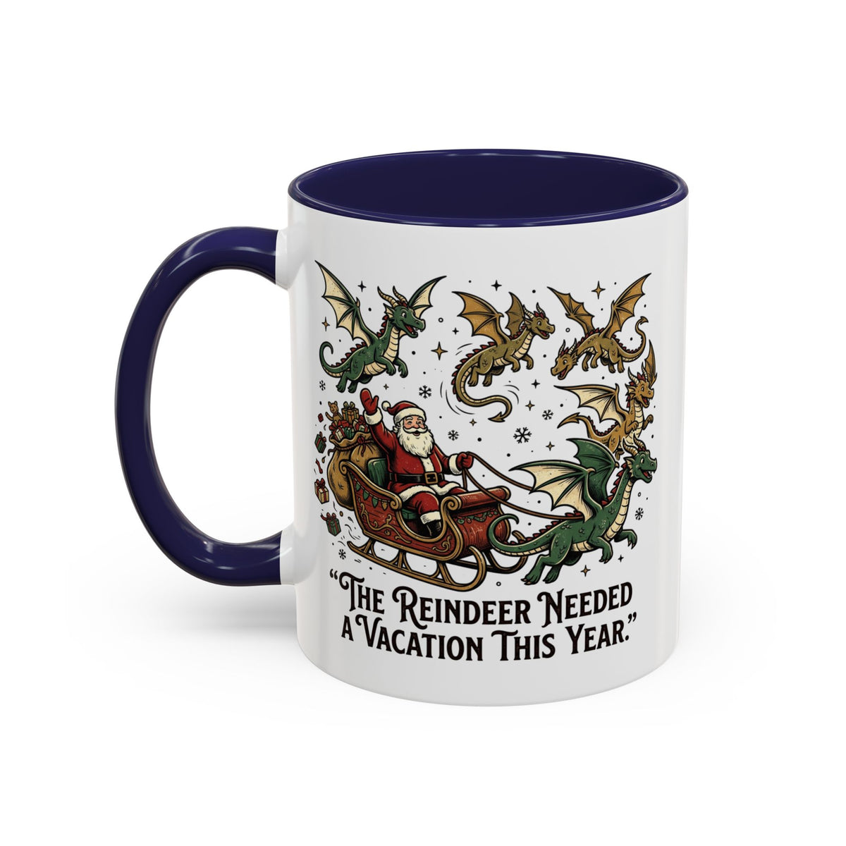 Santa Sleigh with Dragons Coffee Mug | Holiday Christmas Ceramic Mug