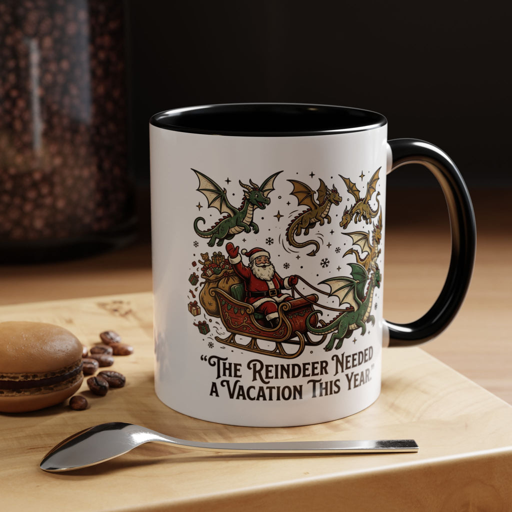 Santa Sleigh with Dragons Coffee Mug | Holiday Christmas Ceramic Mug