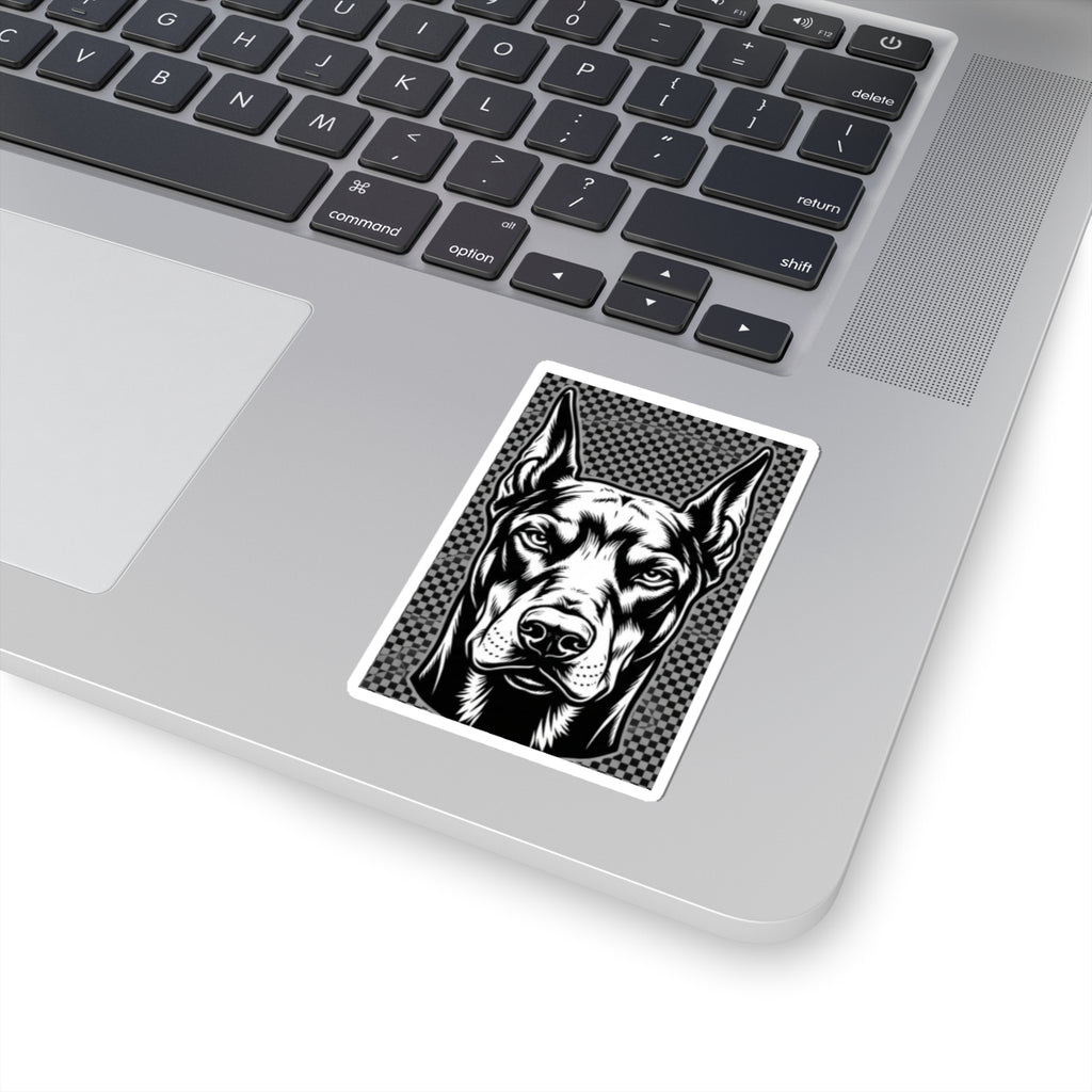 Doberman Head Sticker — Black & White Kiss-Cut Vinyl Sticker