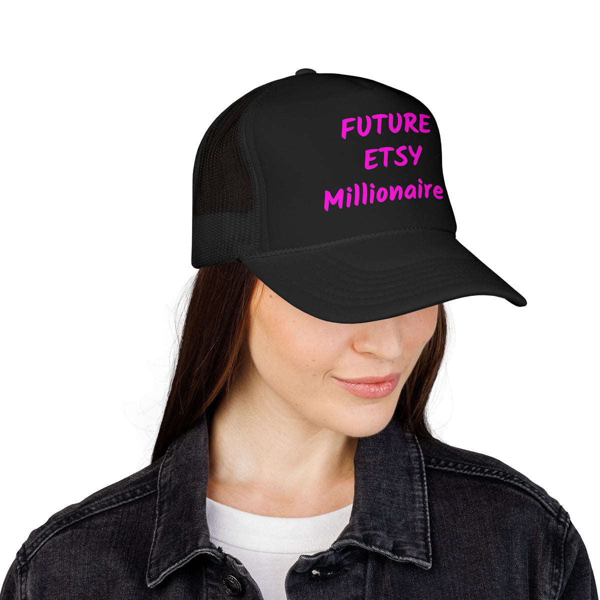 Future Etsy Millionaire Trucker Hat — Pink Motivational Foam Mesh Cap