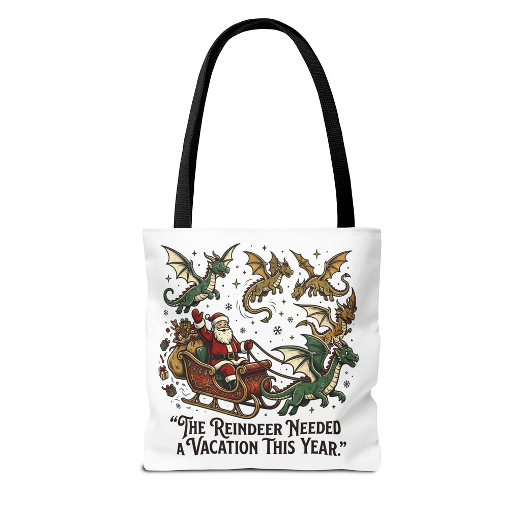 Santa with Dragon Reindeer Tote Bag | Christmas Humor, Holiday Illustration