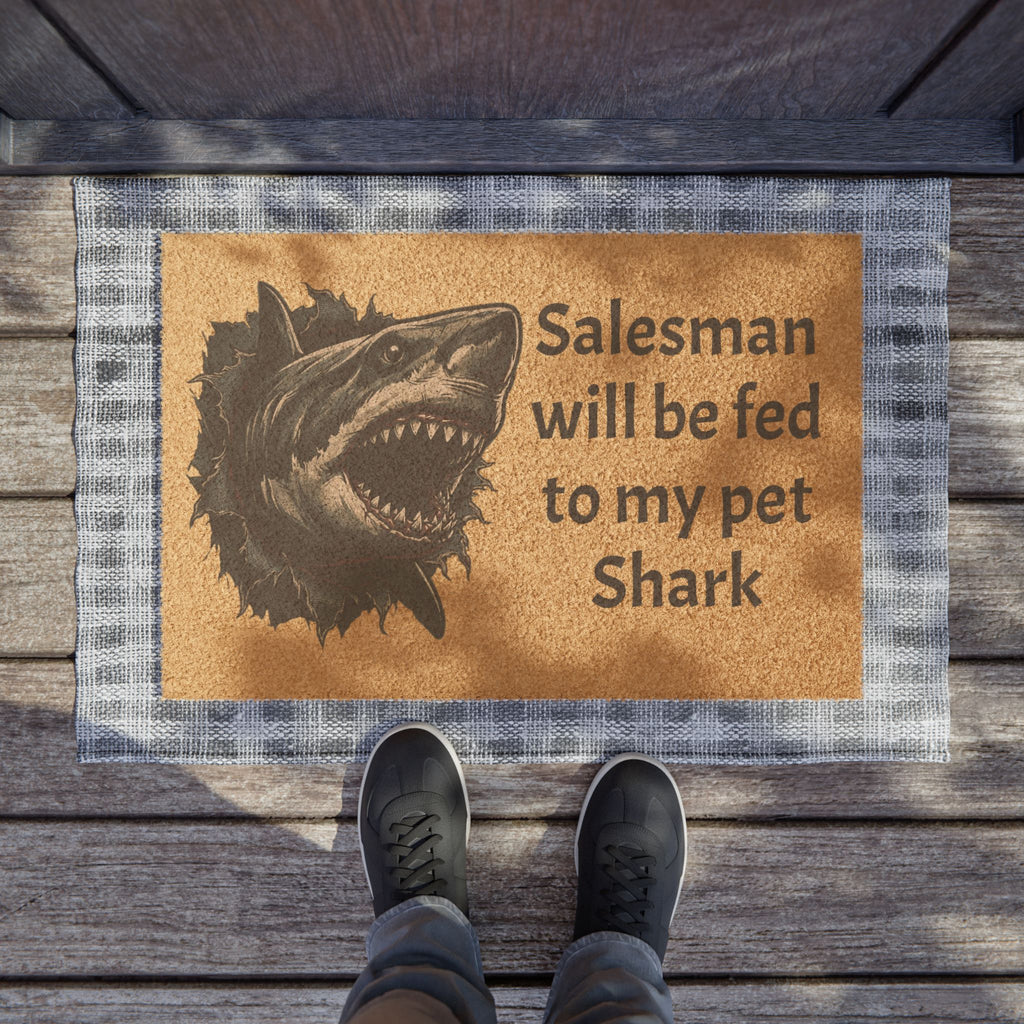 Salesman Will Be Fed to My Pet Shark doormat | Shark Head Entry Mat