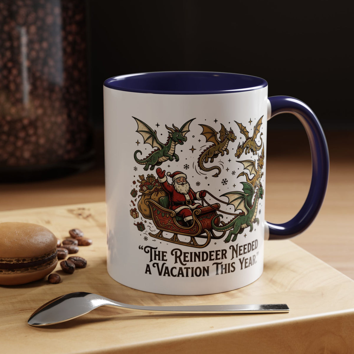 Santa Sleigh with Dragons Coffee Mug | Holiday Christmas Ceramic Mug