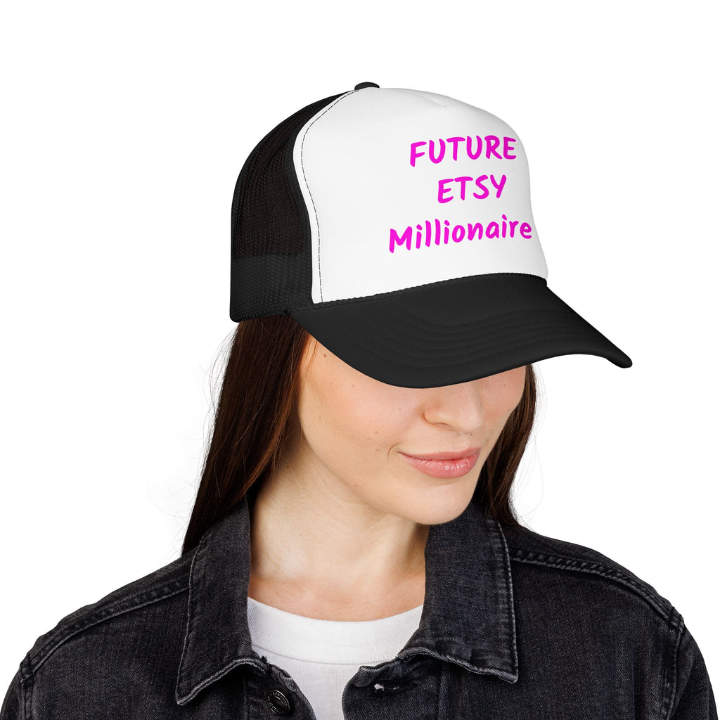Future Etsy Millionaire Trucker Hat — Pink Motivational Foam Mesh Cap