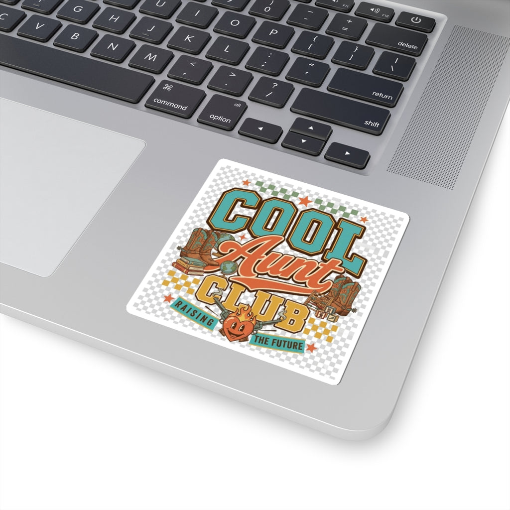 Cool Aunt Club Kiss-Cut Sticker — 'Raising the Future' Retro Western Design