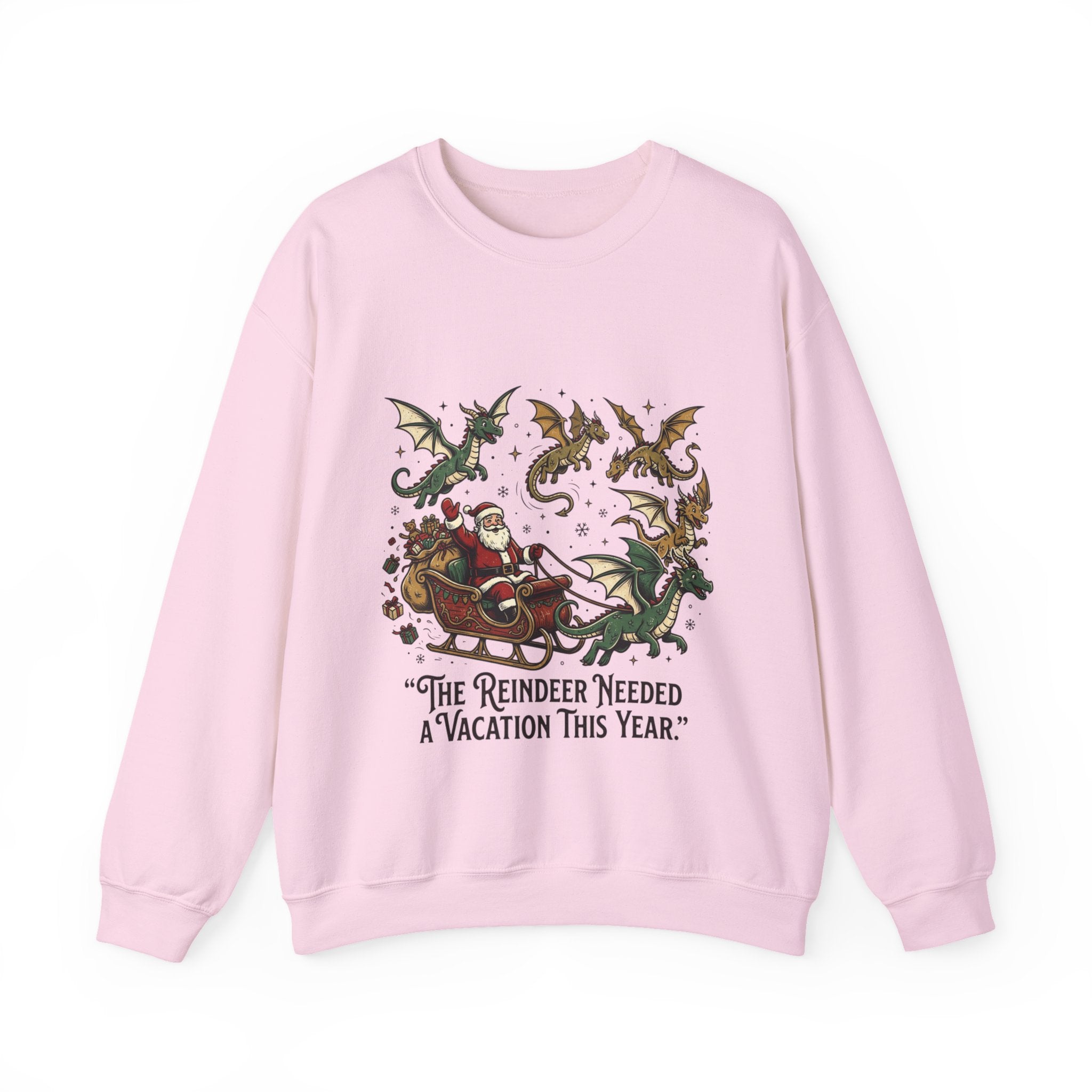 Santa in Sleigh with Dragons crewneck sweatshirt | Christmas fantasy holiday design - Funny Christmas design