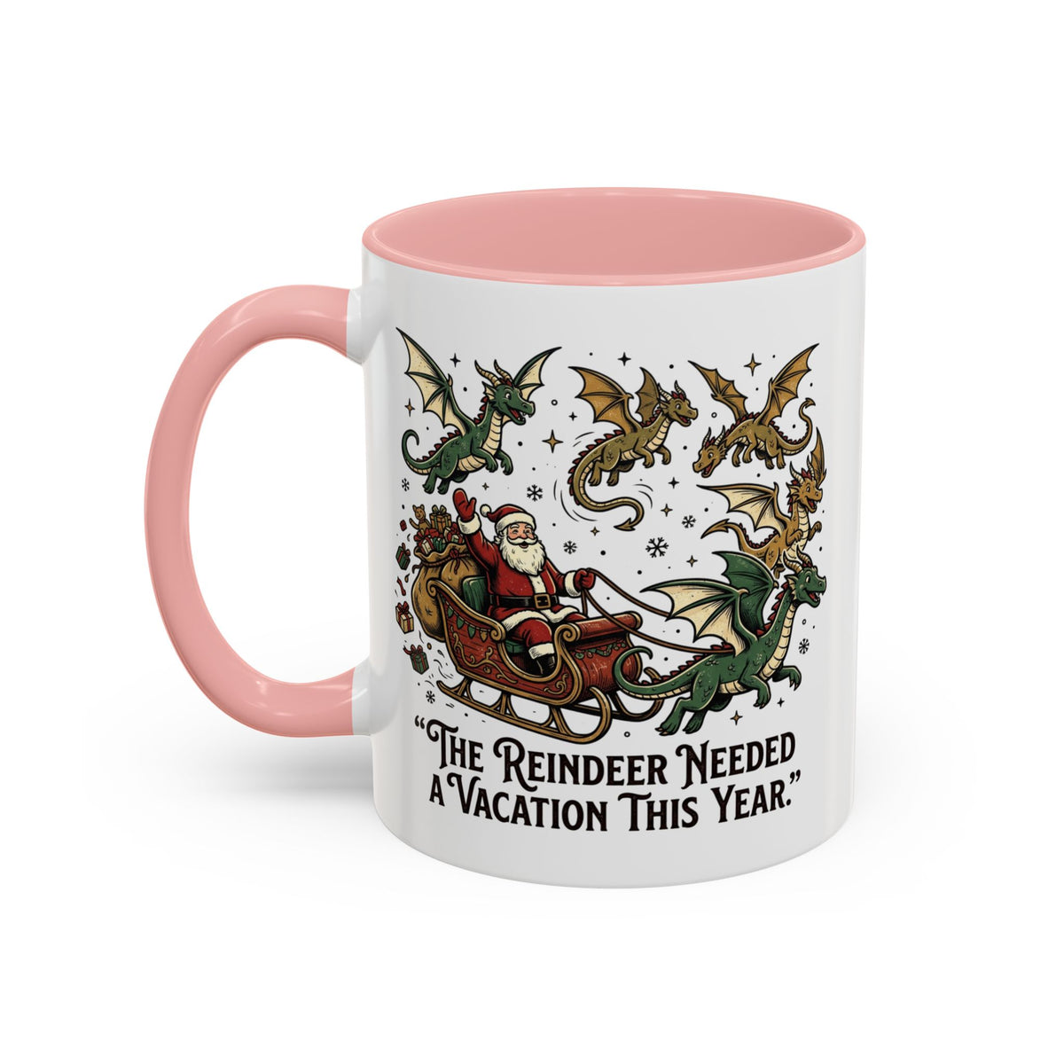 Santa Sleigh with Dragons Coffee Mug | Holiday Christmas Ceramic Mug