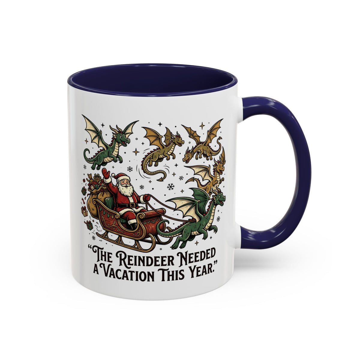 Santa Sleigh with Dragons Coffee Mug | Holiday Christmas Ceramic Mug