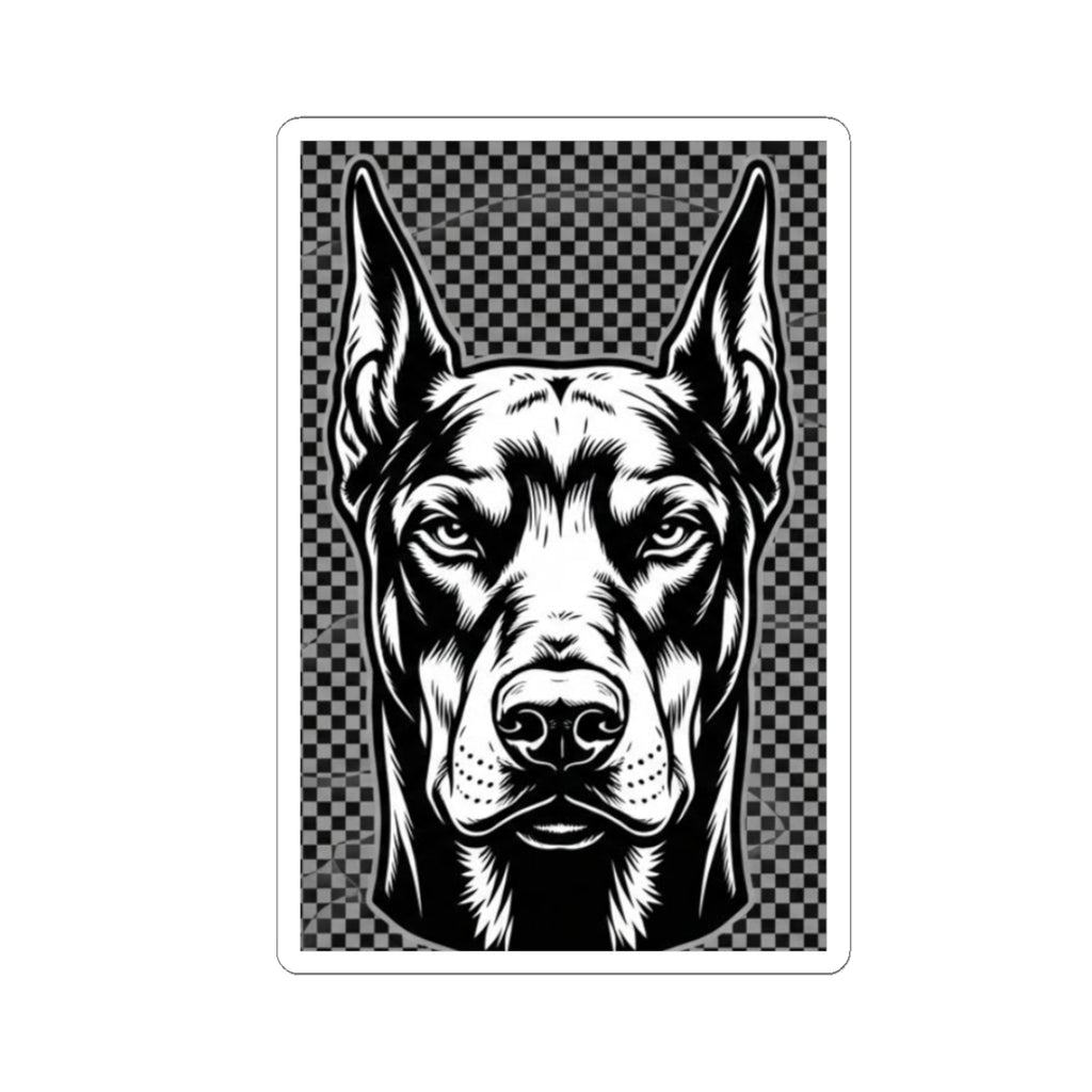 Doberman Head Sticker — Black & White Kiss-Cut Vinyl Sticker