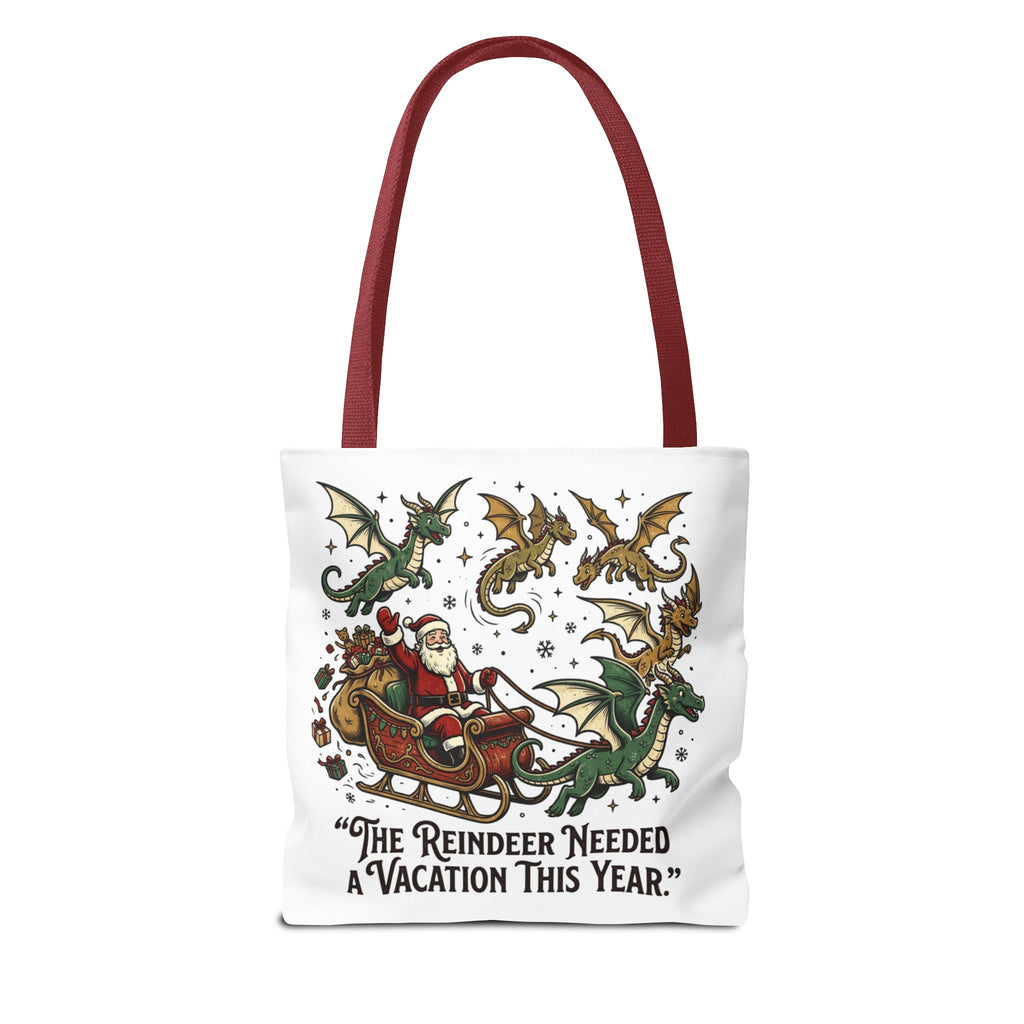 Santa with Dragon Reindeer Tote Bag | Christmas Humor, Holiday Illustration