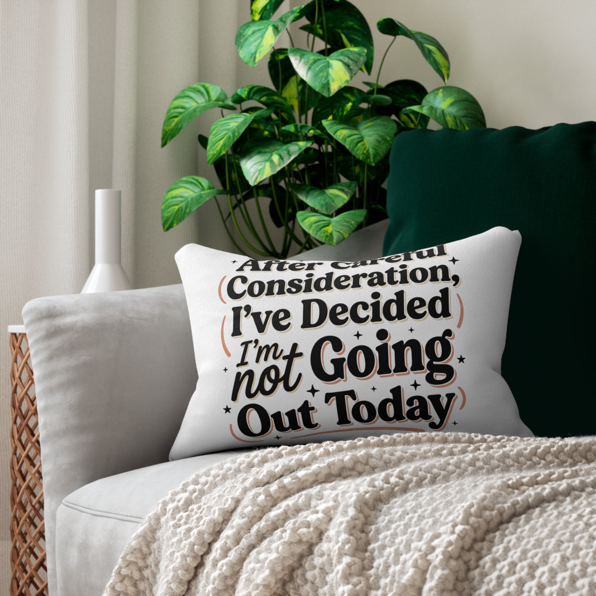 Not Going Out Today Lumbar Pillow | Funny Quote Decorative Pillow
