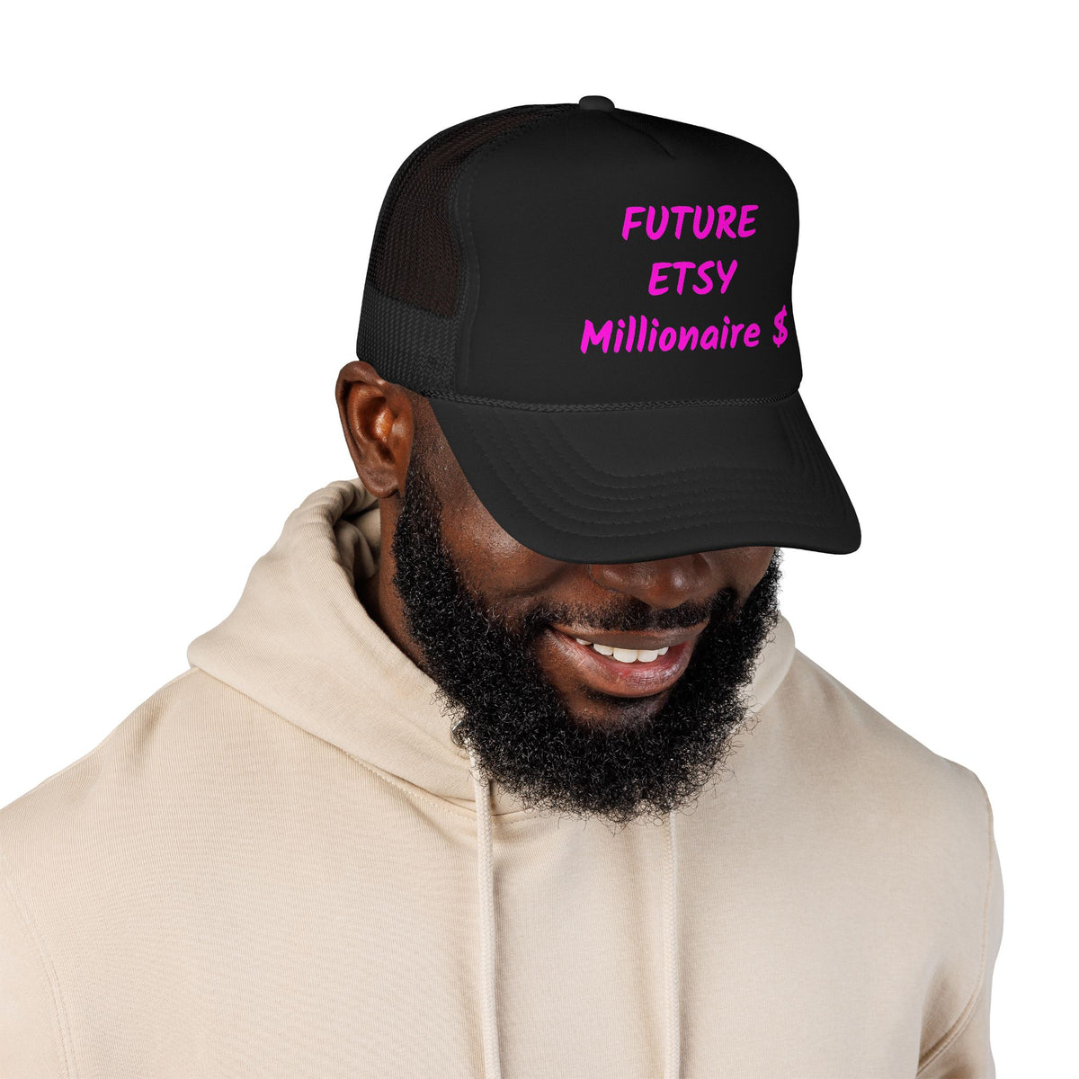 Future Etsy Millionaire Trucker Hat — Pink Motivational Foam Mesh Cap