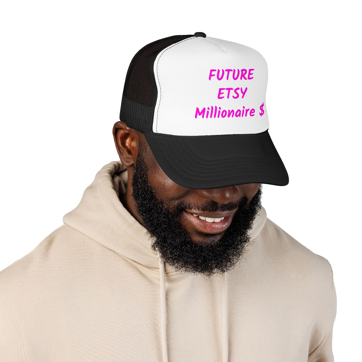 Future Etsy Millionaire Trucker Hat — Pink Motivational Foam Mesh Cap