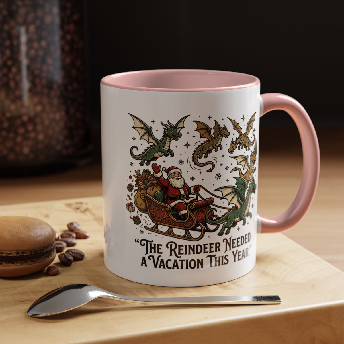 Santa Sleigh with Dragons Coffee Mug | Holiday Christmas Ceramic Mug
