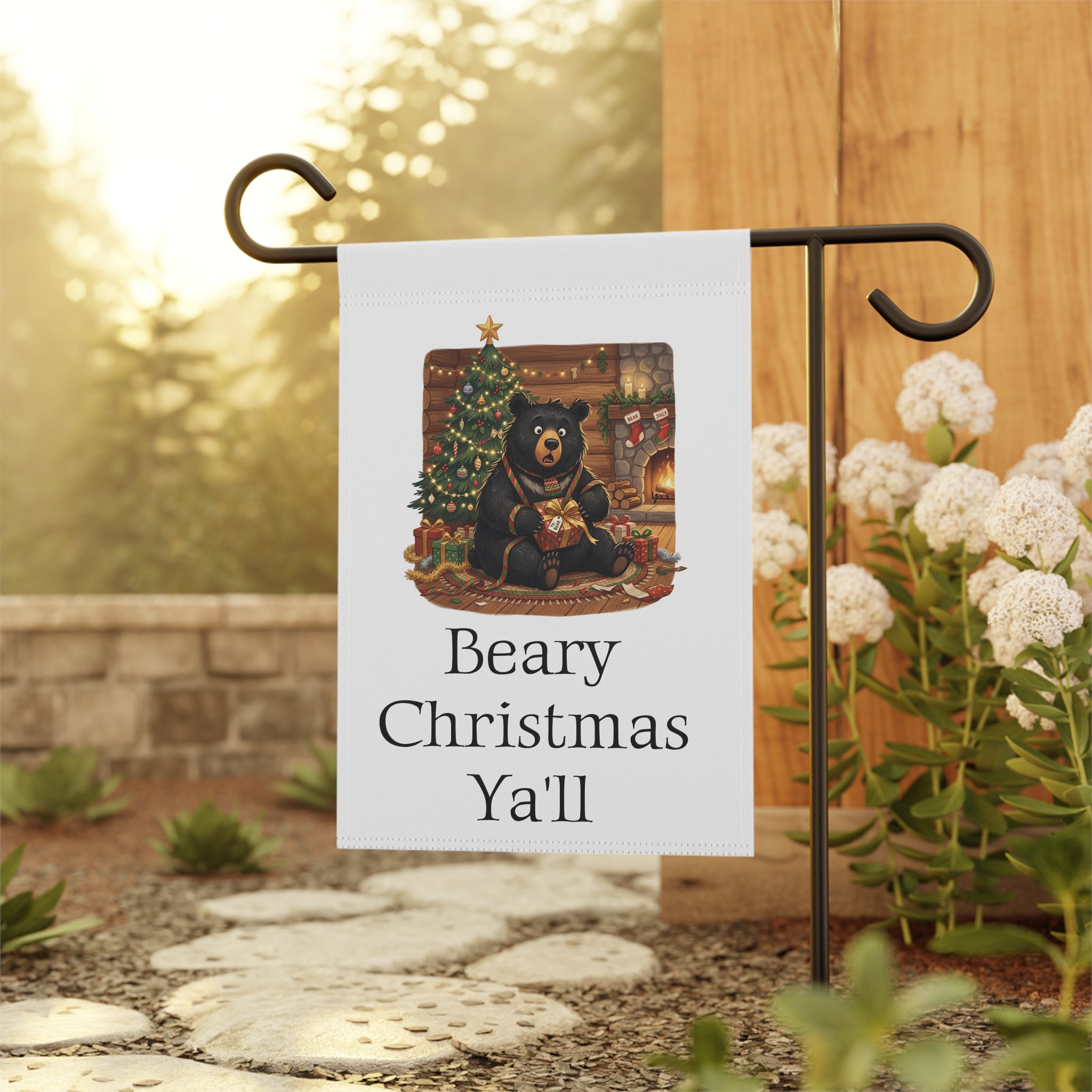 Beary Christmas Ya'll Garden Flag — Holiday Bear Christmas House Banner