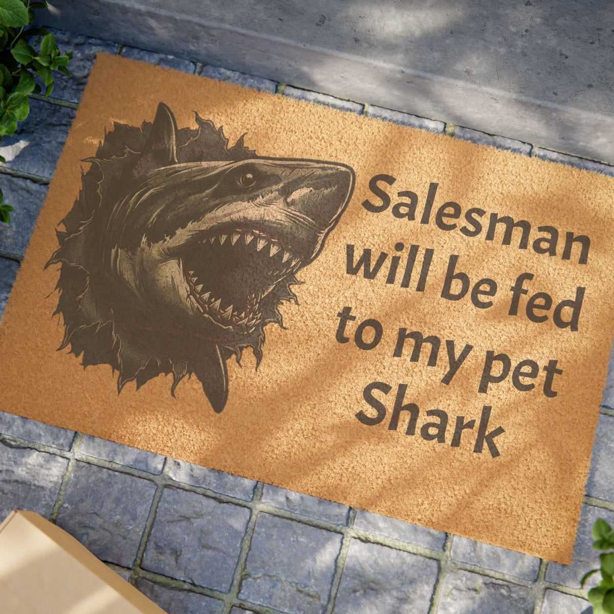 Salesman Will Be Fed to My Pet Shark doormat | Shark Head Entry Mat