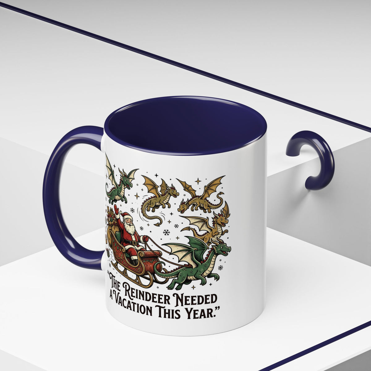 Santa Sleigh with Dragons Coffee Mug | Holiday Christmas Ceramic Mug